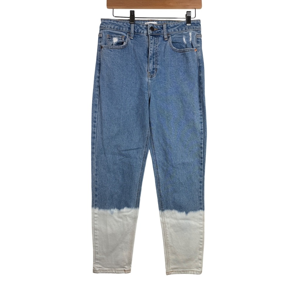 Cello High Rise Dip Dye Two Tone Straight Leg Jeans size 9 Blue/White Denim